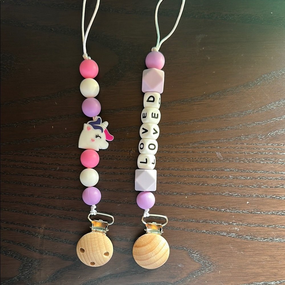 Cute Pink and Purple Pacifier Clips